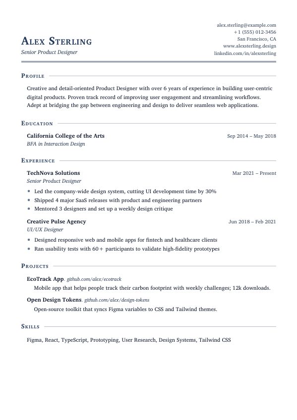 Academic resume template preview