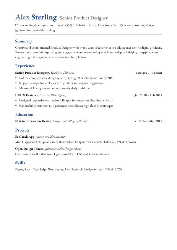 Ledger resume template preview