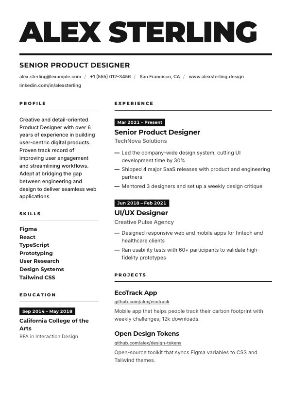 Bronx resume template preview