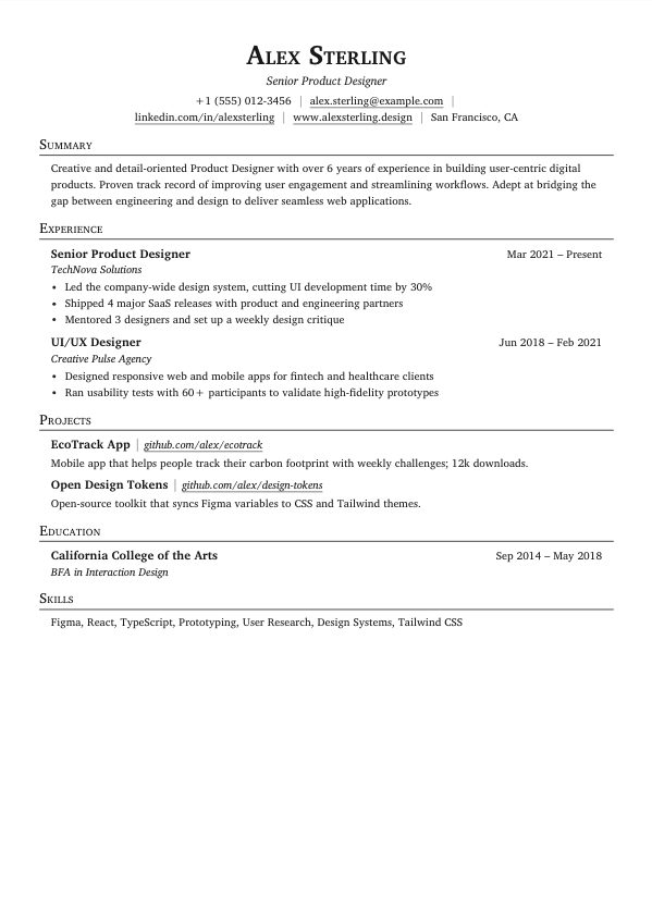 Classic resume template preview