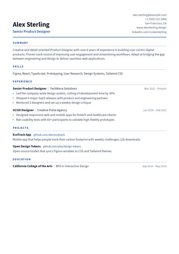 Compact resume template preview