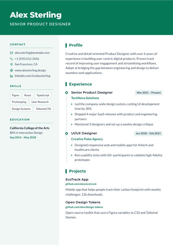 Creative resume template preview