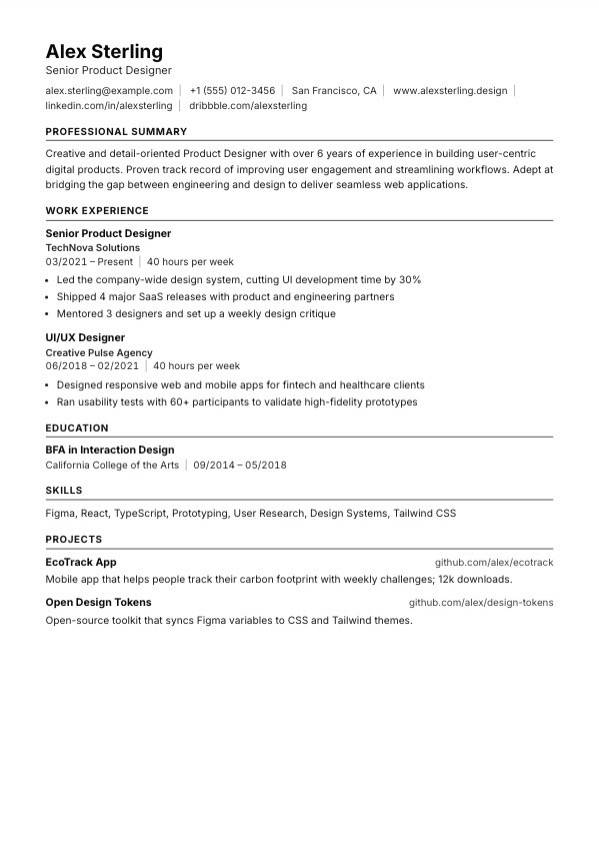 Federal resume template preview