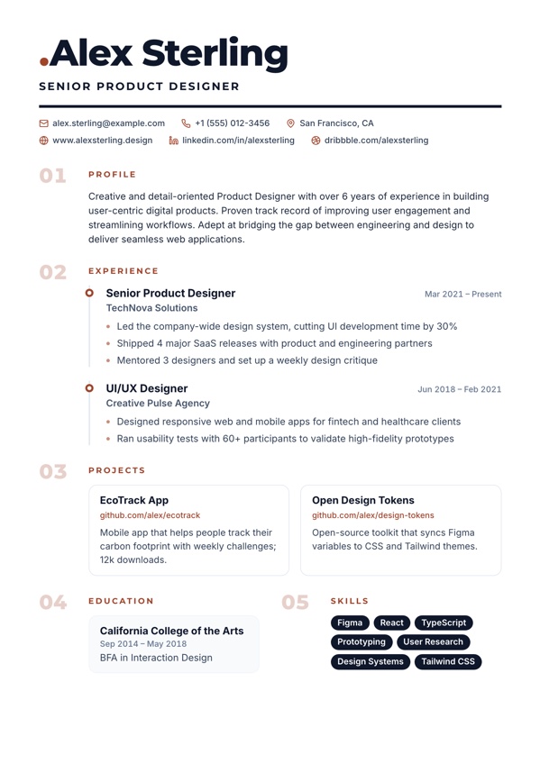 Ginto resume template preview