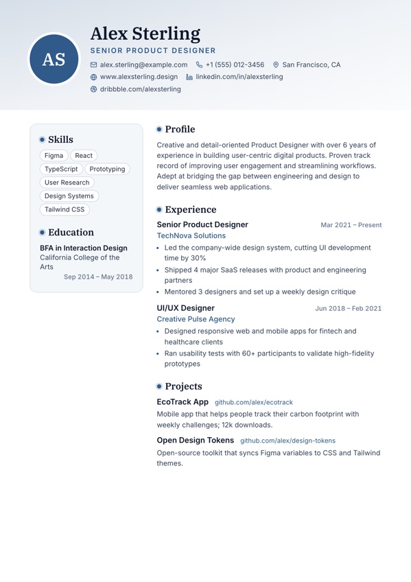 Halo resume template preview