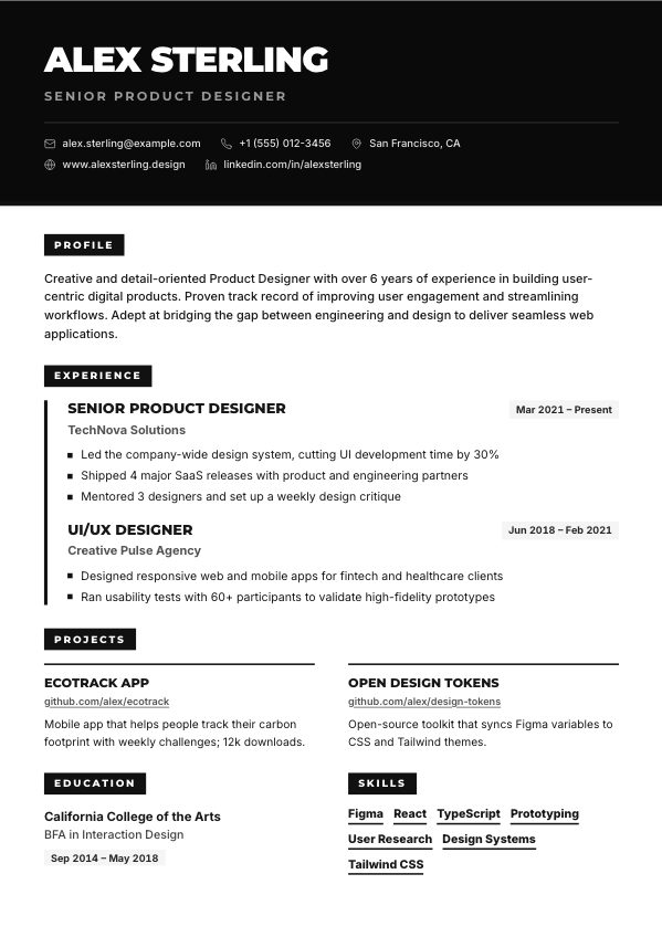 Iron resume template preview