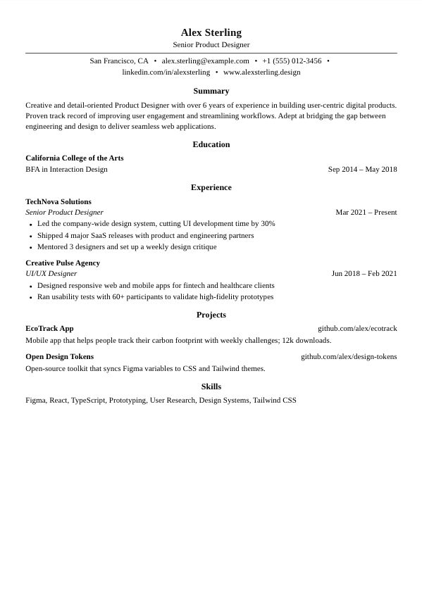 Ivy resume template preview