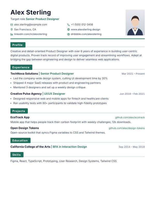 Jade resume template preview