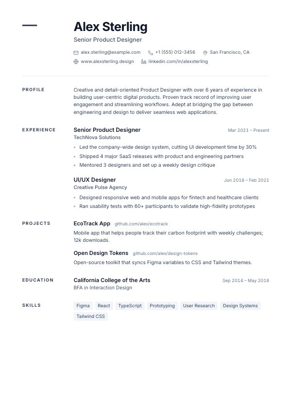 Lateral resume template preview