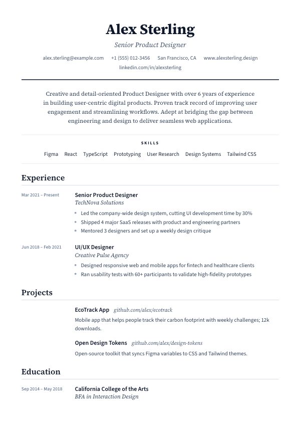 Minimalist resume template preview