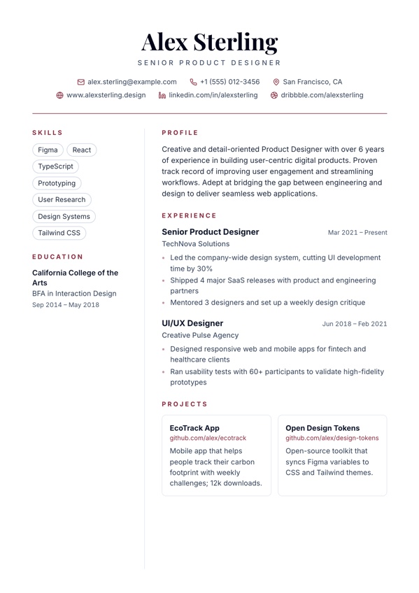 Moda resume template preview