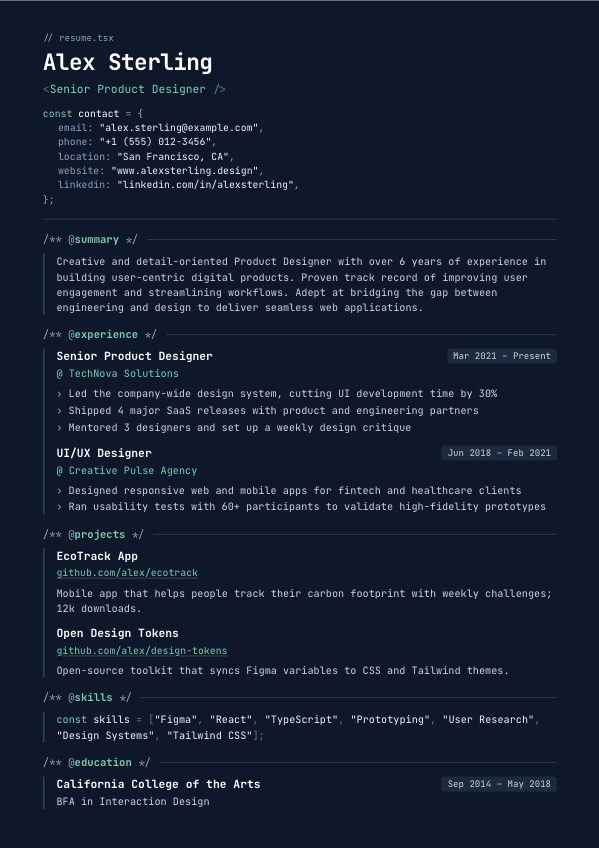 Mono resume template preview