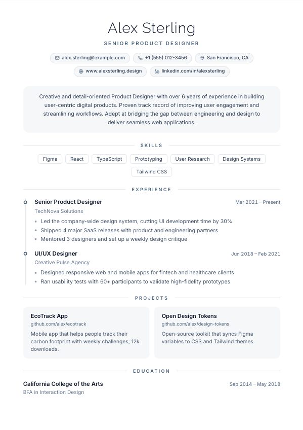 Opal resume template preview