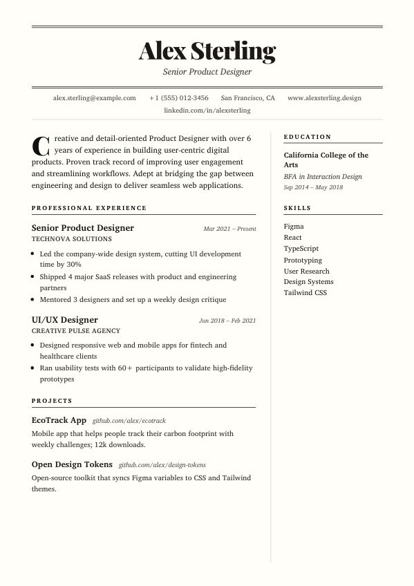 Paper resume template preview