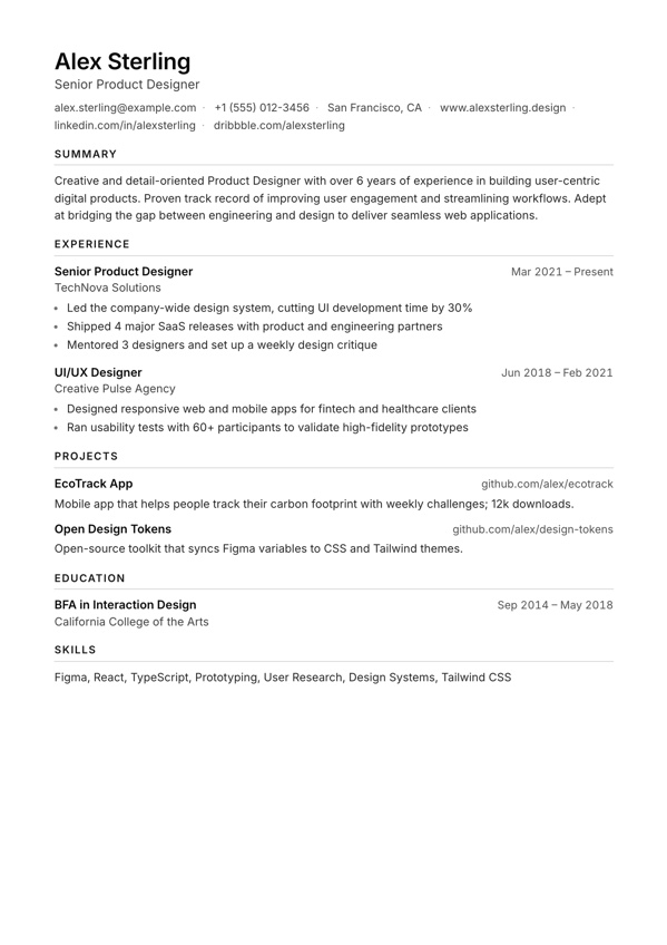 Plain resume template preview