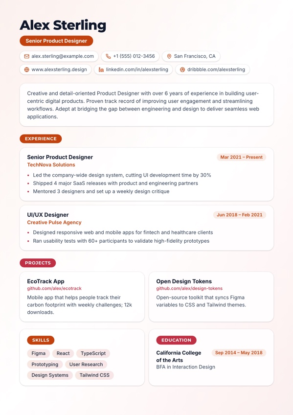 Pop resume template preview