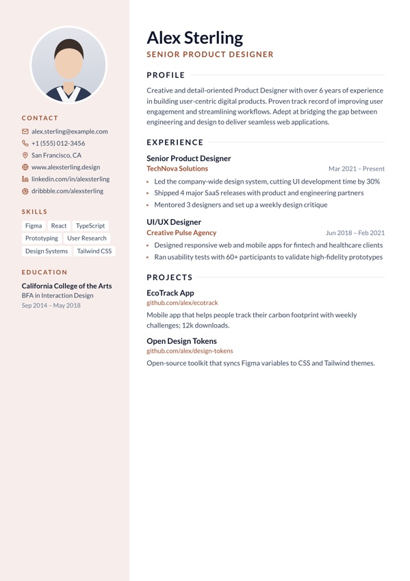 Portrait resume template preview