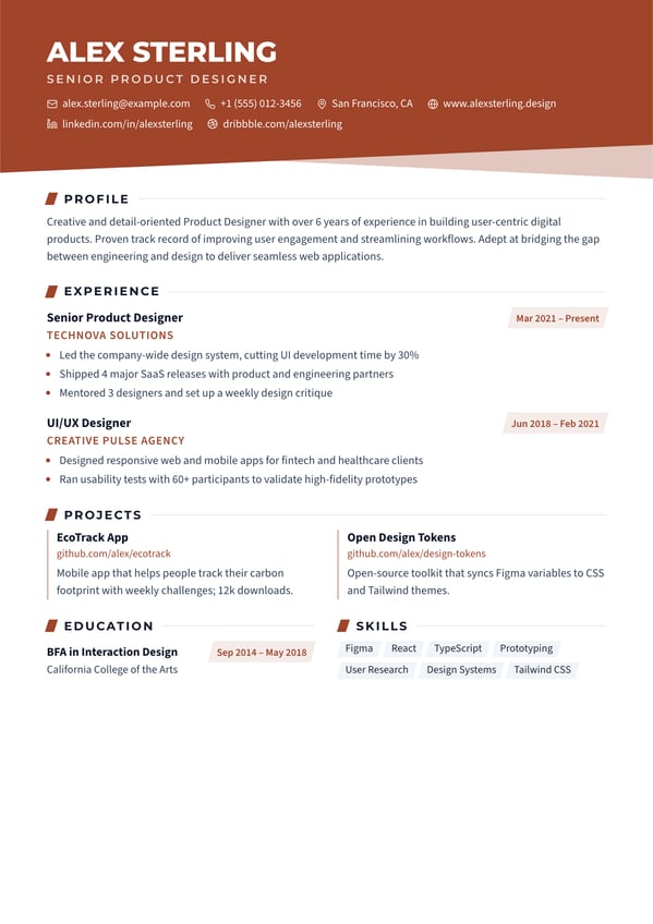 Prism resume template preview
