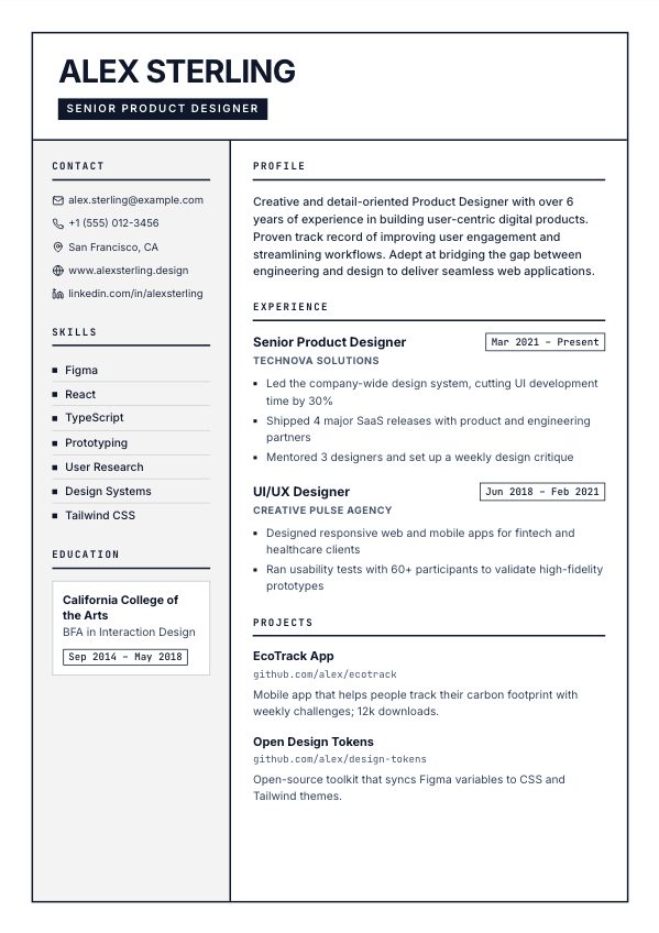 Quartz resume template preview