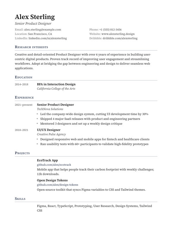Scholar resume template preview