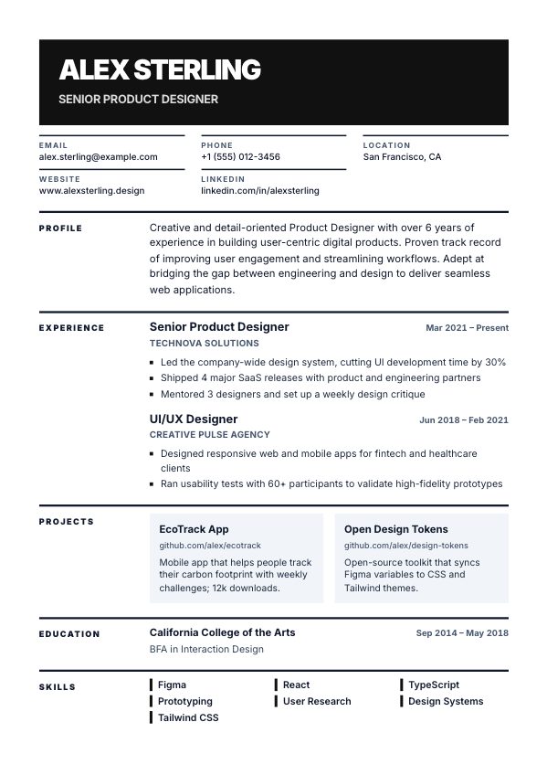 Swiss resume template preview
