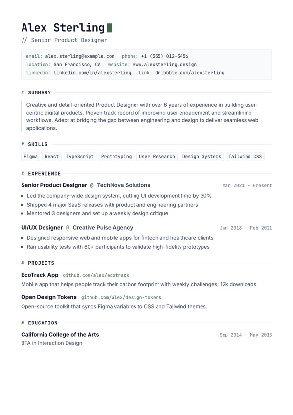 Tech resume template preview