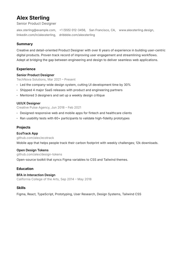 Text resume template preview
