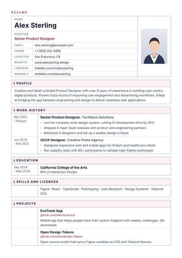 Tokyo resume template preview