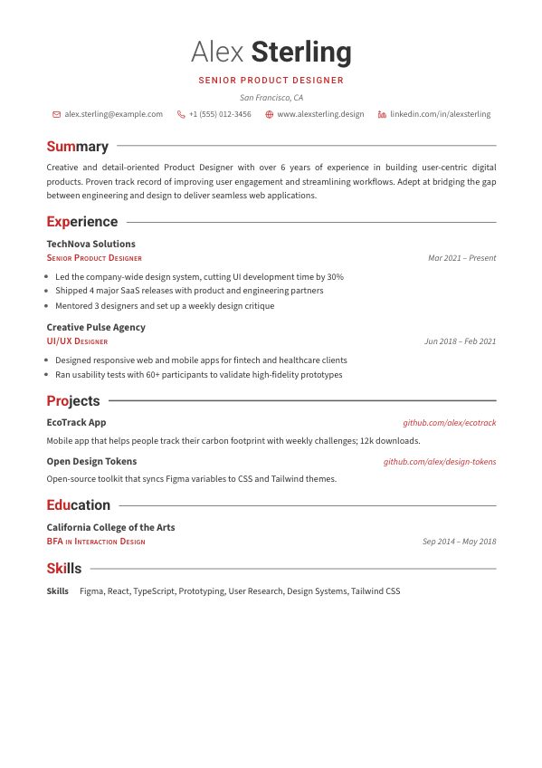 Vanguard resume template preview