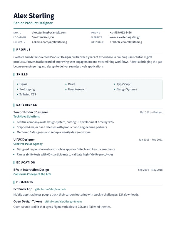 Vital resume template preview