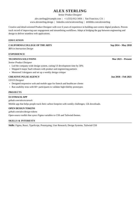 Wall Street resume template preview