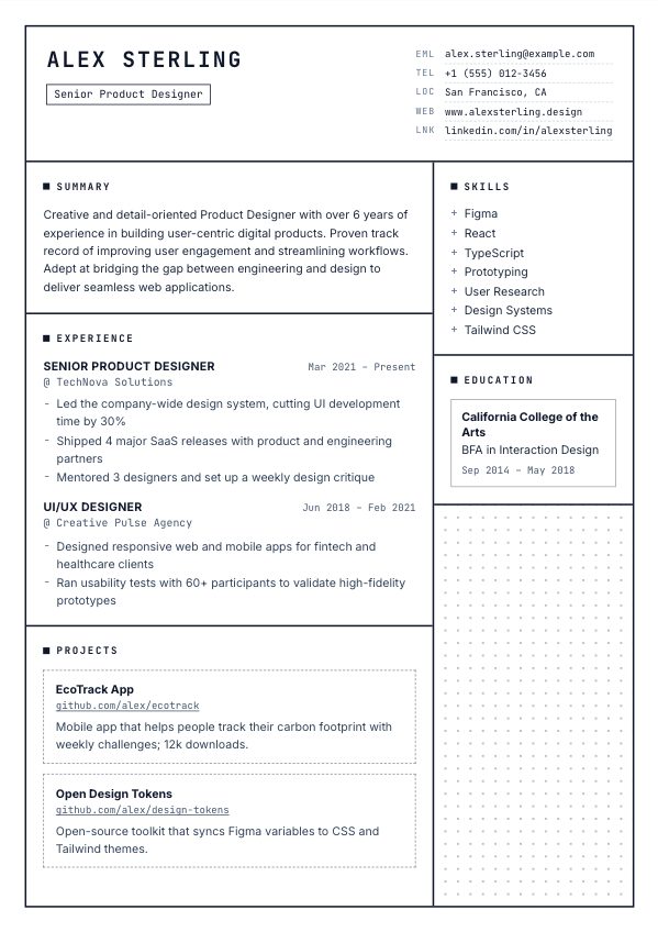 Wireframe resume template preview